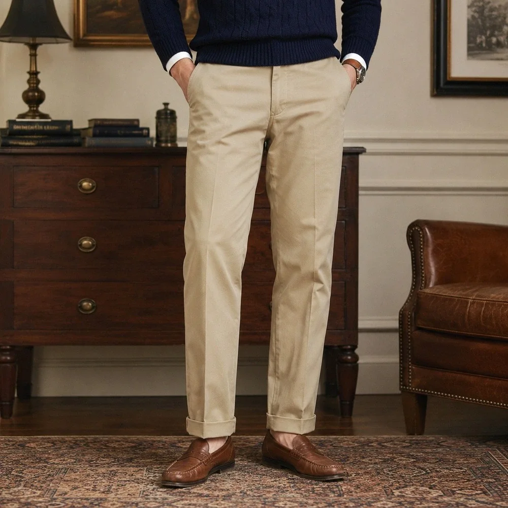 Polo Ralph Lauren Preston Pant Khaki Cuffed Chino Pants Tan Men's 32x28 Cotton